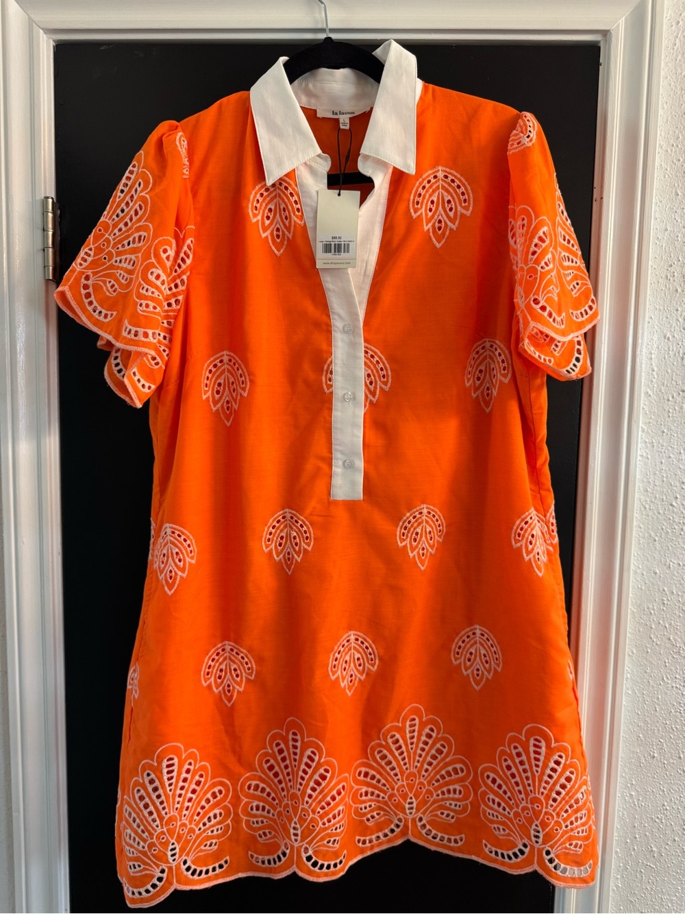 La Lavon Orange eyelet mini dress